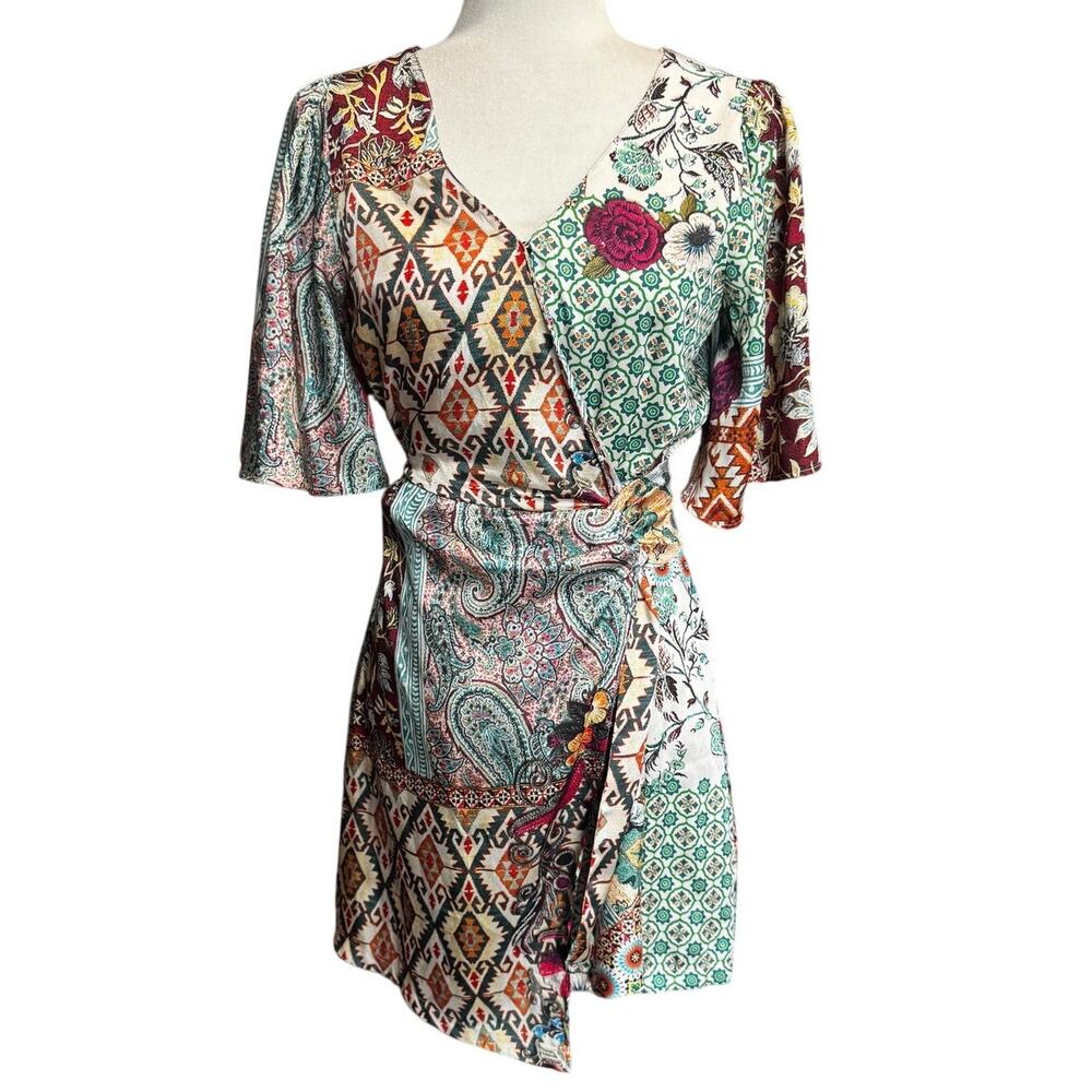 Zara Green Multi Color Pattern Patchwork Floral M… - image 2